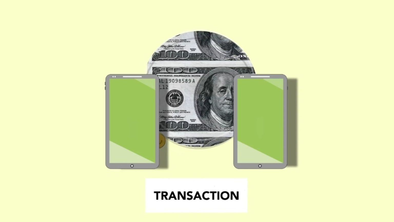Ilustração isométrica de transferência de dinheiro entre celulares sobre fundo claro