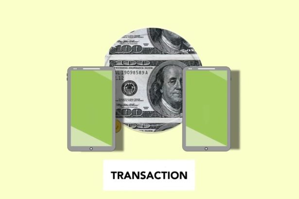 Ilustração isométrica de transferência de dinheiro entre celulares sobre fundo claro